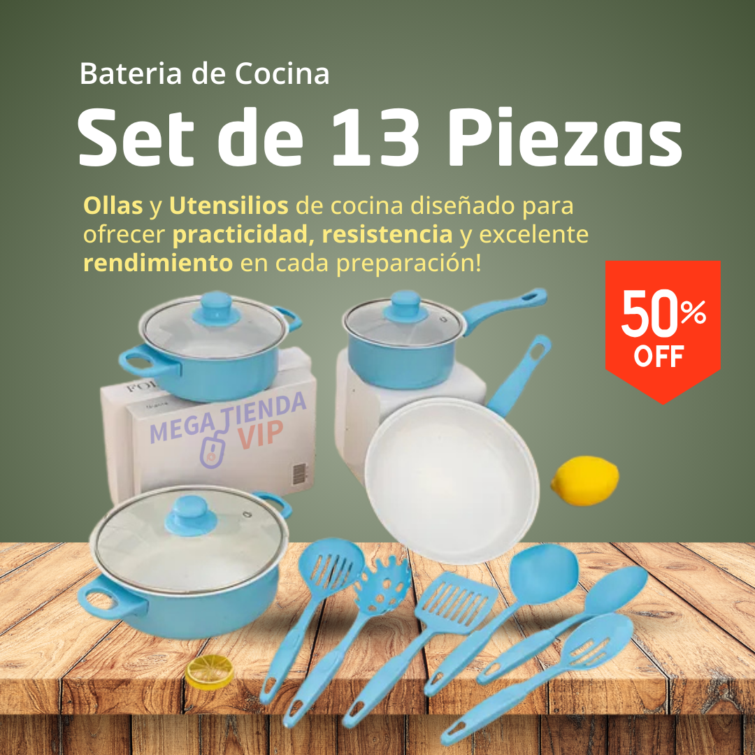 Batería de Cocina Completa 13 Piezas — Ollas + Utensilios | Chef Pro