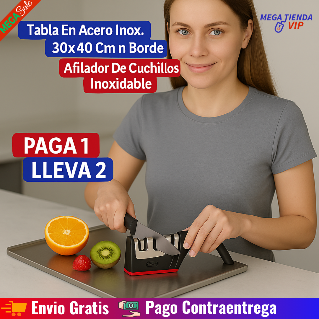 Tabla En Acero 30x40 Cm Con Borde + Afilador De Cuchillos (Inoxidables)