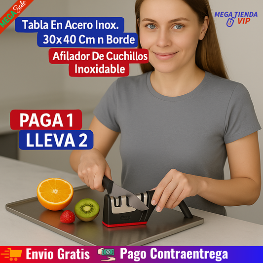 Tabla En Acero 30x40 Cm Con Borde + Afilador De Cuchillos (Inoxidables)