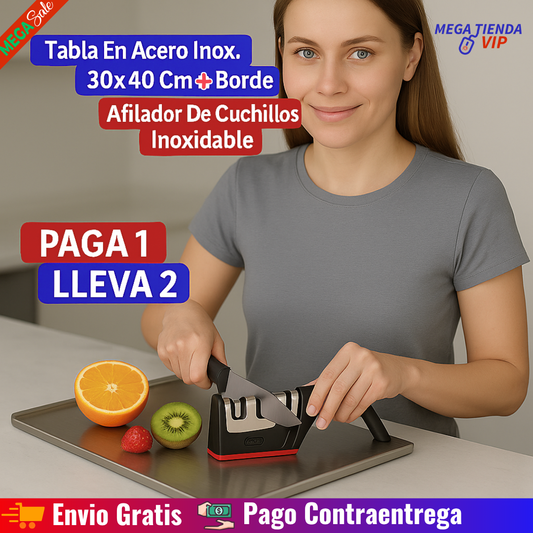 Tabla En Acero 30x40 Cm Con Borde + Afilador De Cuchillos (Inoxidables)